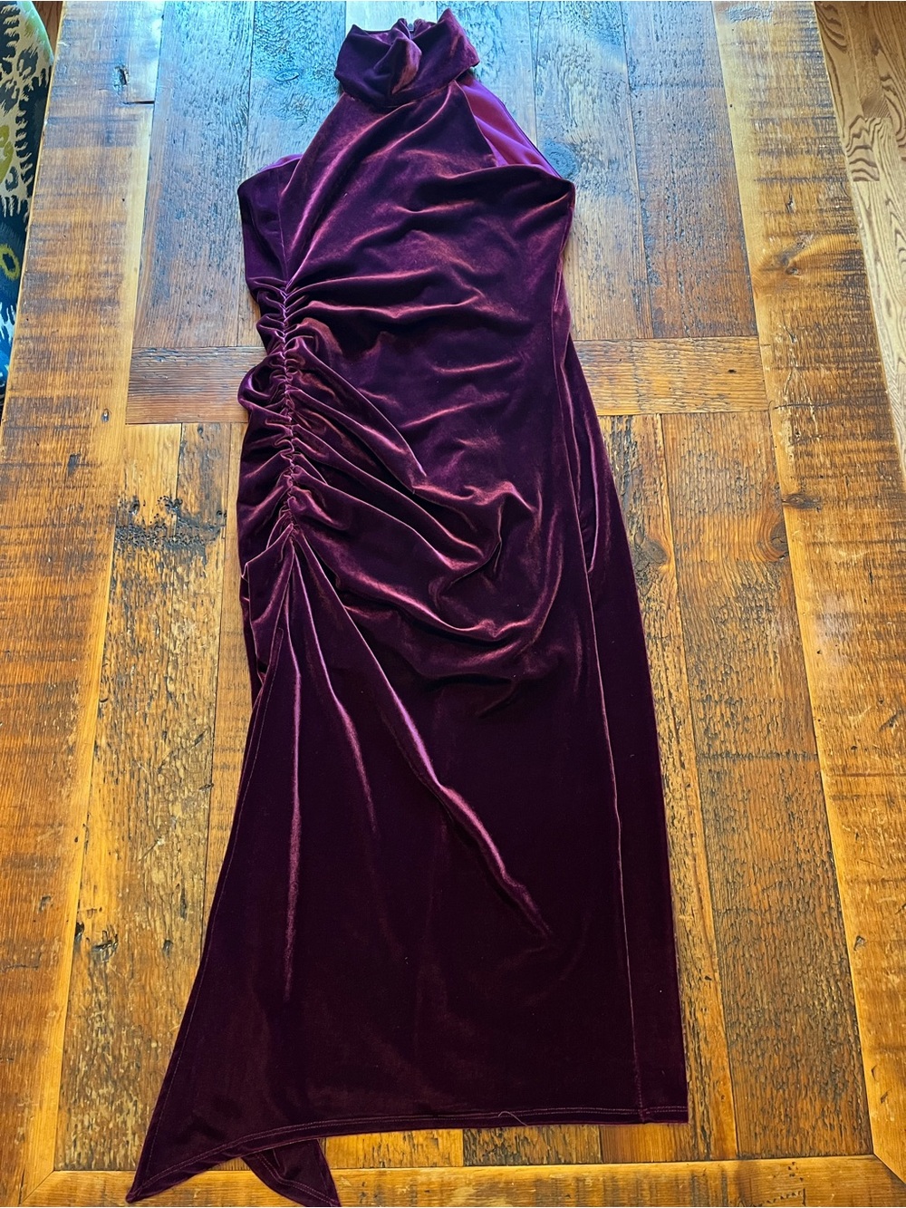 Taylor Asymmetrical Velvet Dress in Plum